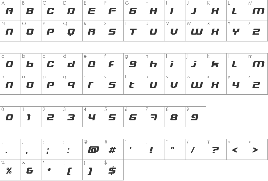 Blaster Eternal font character map preview