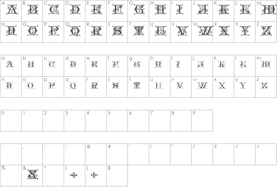 Blavicke Capitals font character map preview