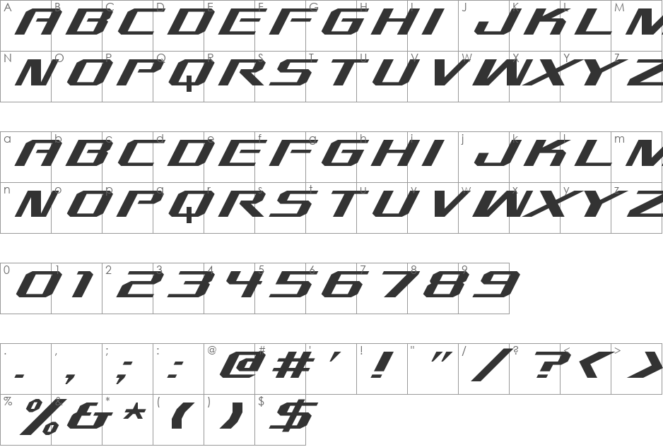 Blazer of Trails 2002 font character map preview