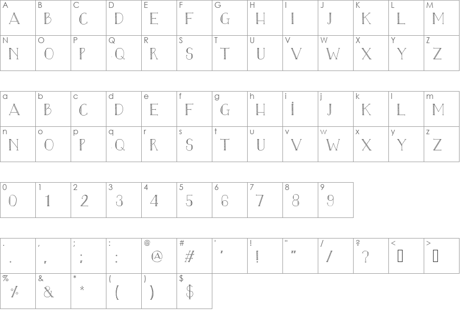 BlazeRadley font character map preview