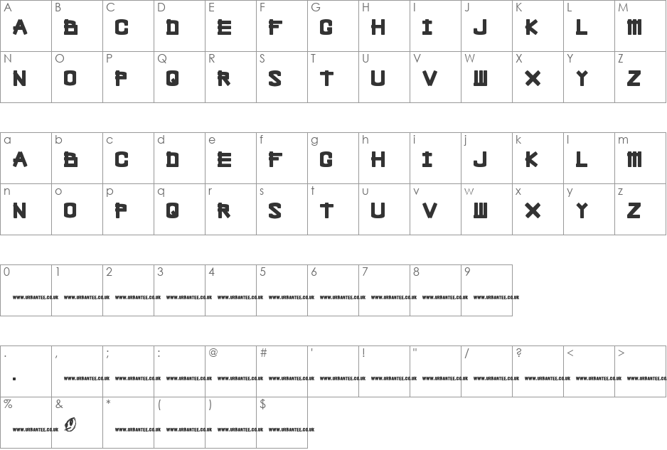 Bleak Chop font character map preview