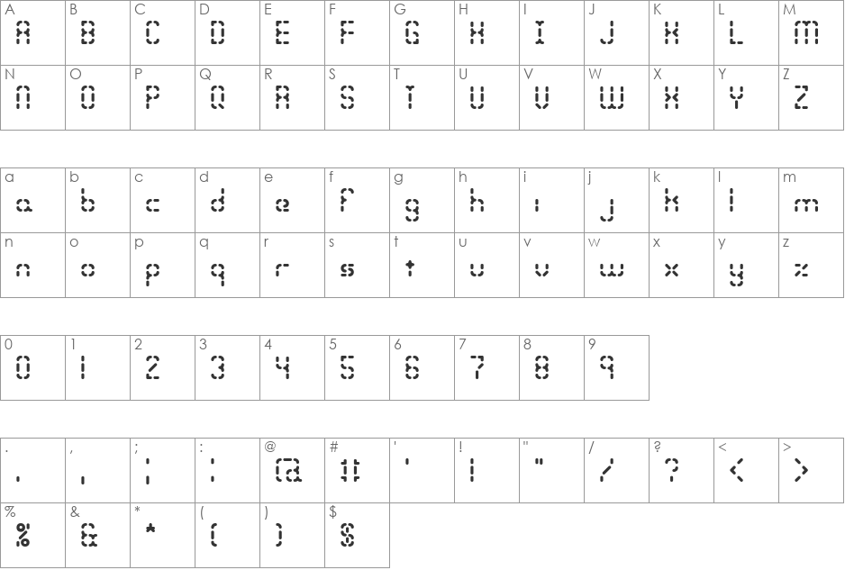 Bleak Segments BRK font character map preview