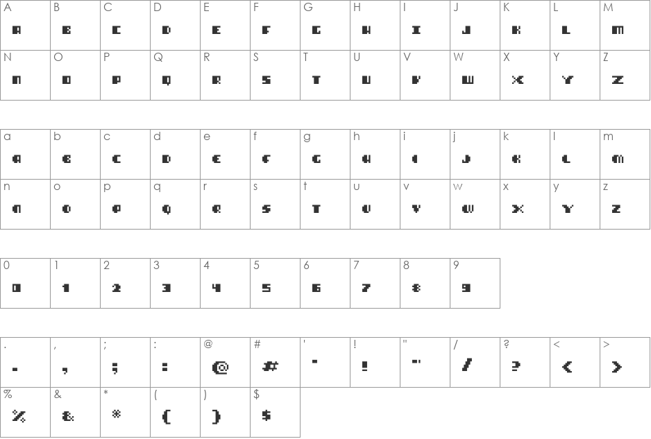 Blimpixels font character map preview
