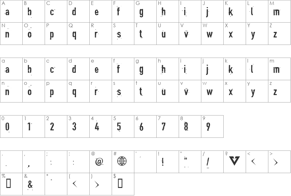 Blind font character map preview