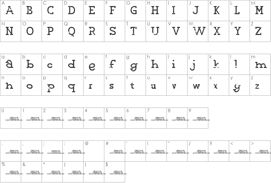 Blinded PERSONAL USE font character map preview