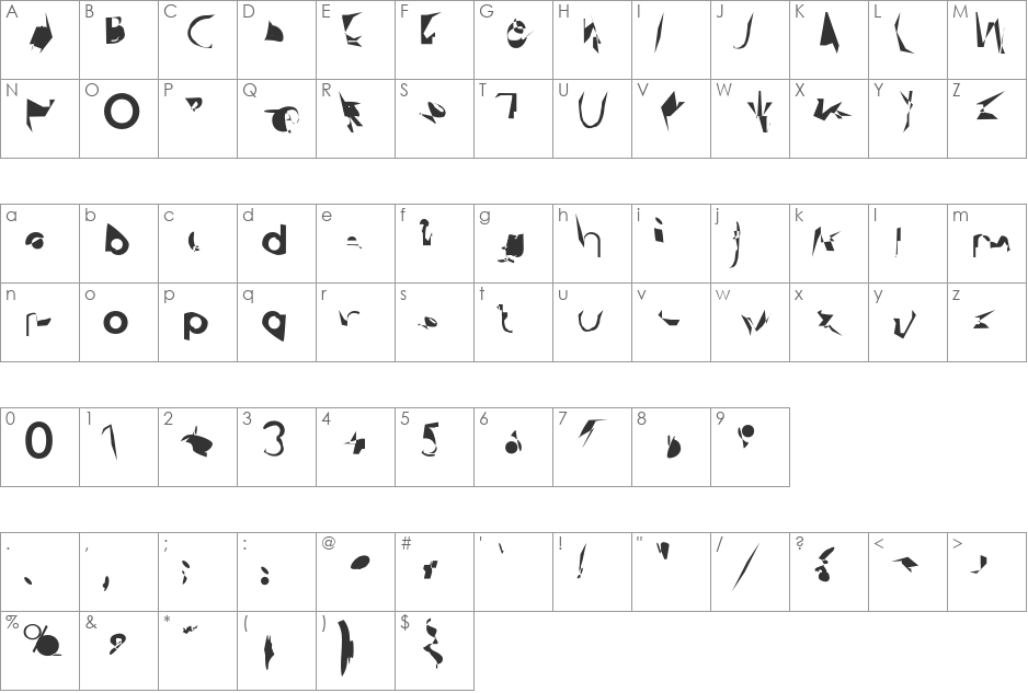 Blindside font character map preview