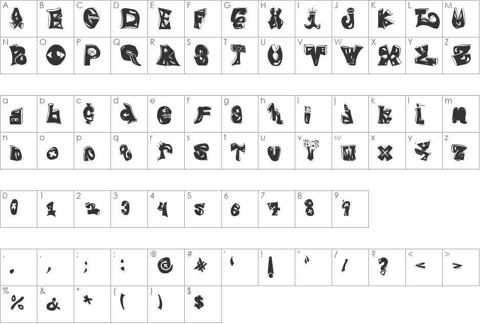 BLiNG RiNG font character map preview