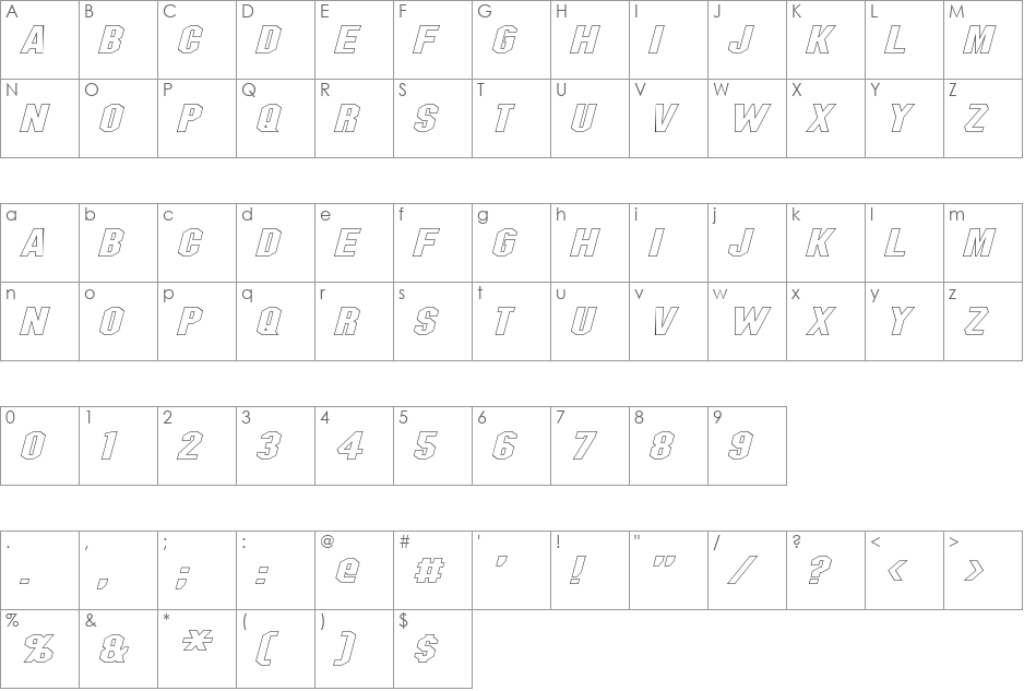 Blitzwing font character map preview