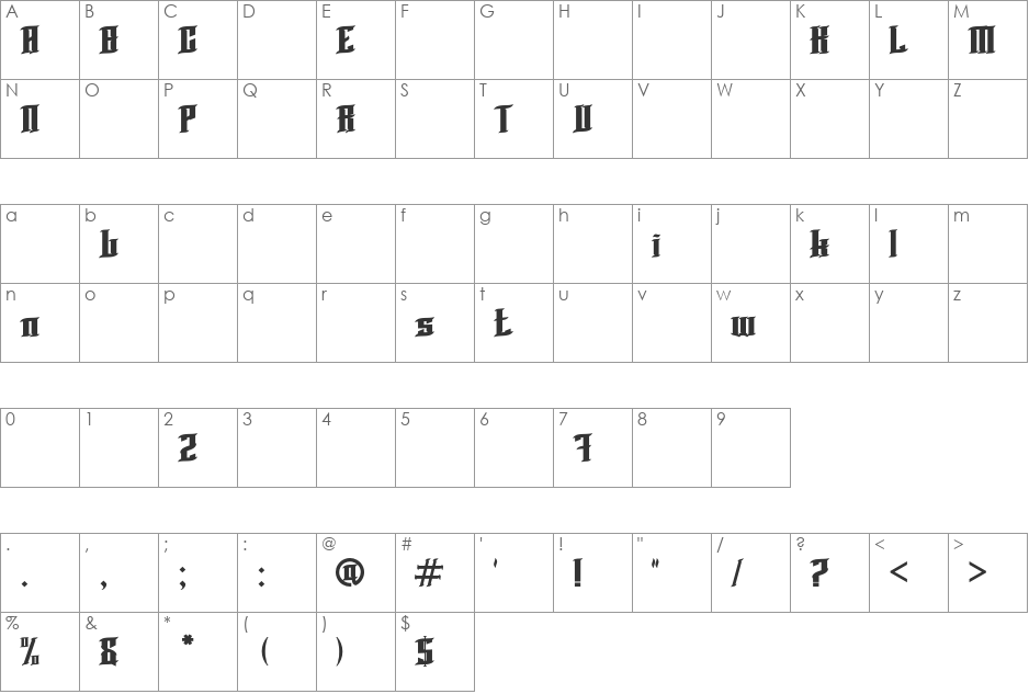 BLNK Taper Lucker font character map preview