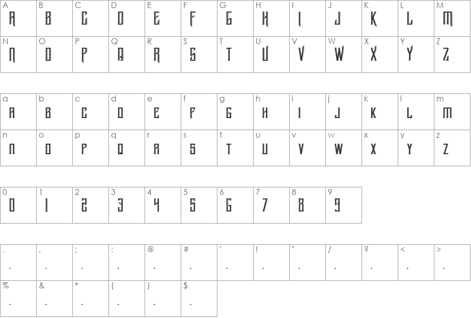 Blnker font character map preview