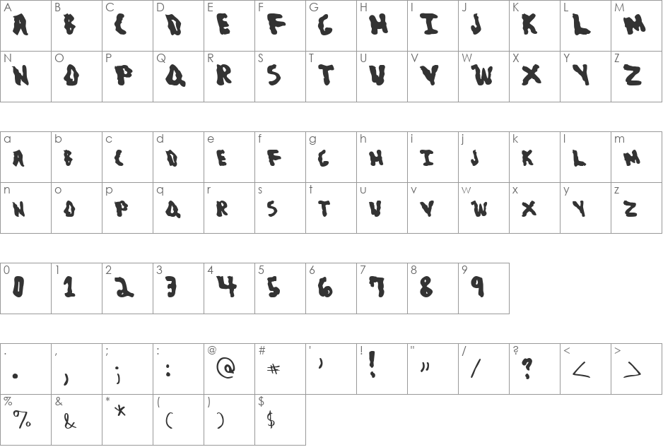 Blob font character map preview