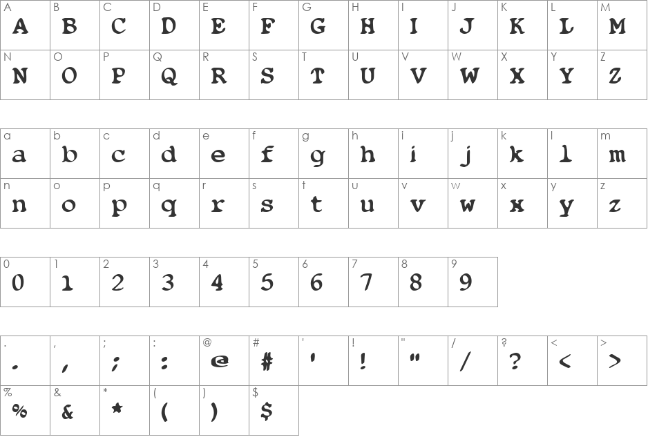 Blobfont G98 font character map preview