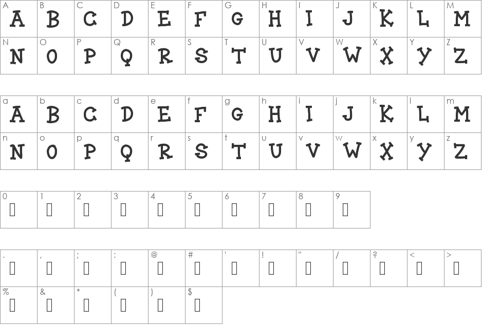BLOCK CARTOON font character map preview