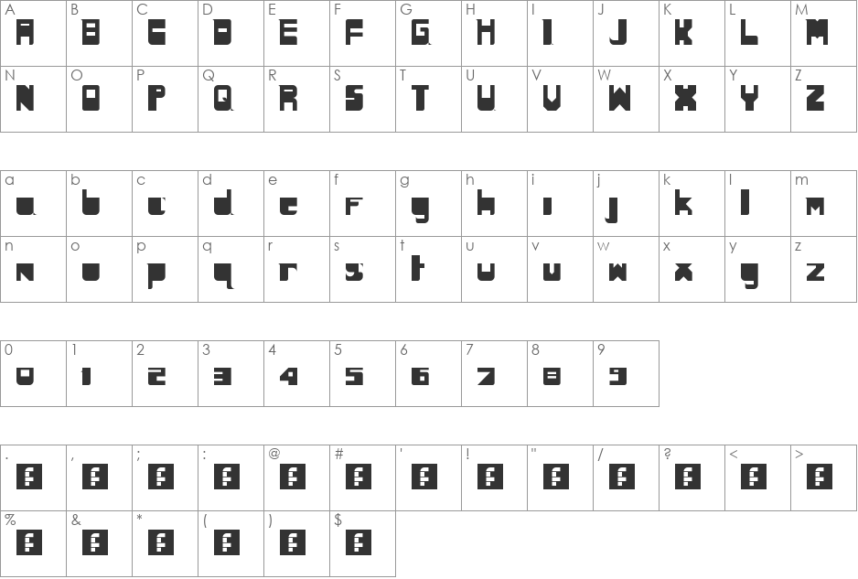 BLOCK HEAD font character map preview