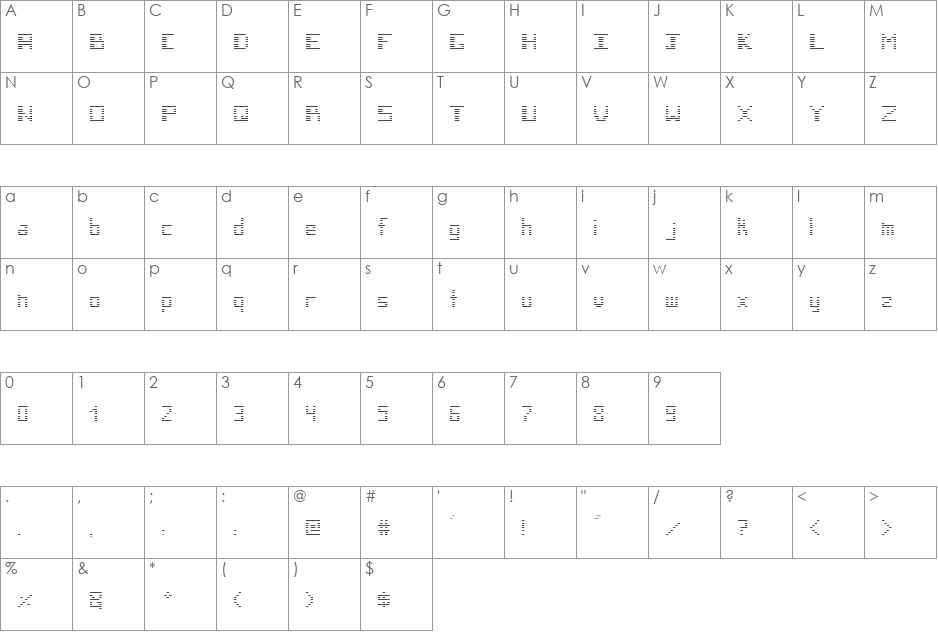 Block IMB font character map preview