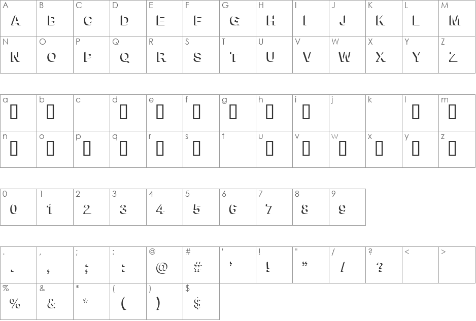 Block Shadow font character map preview