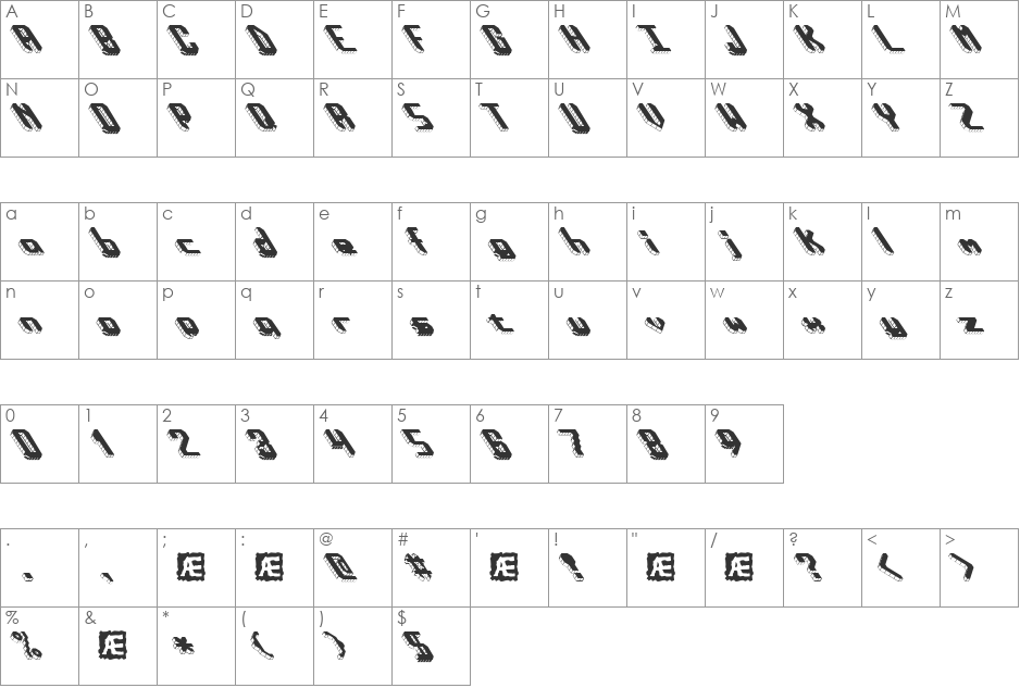 Block Tilt (BRK) font character map preview