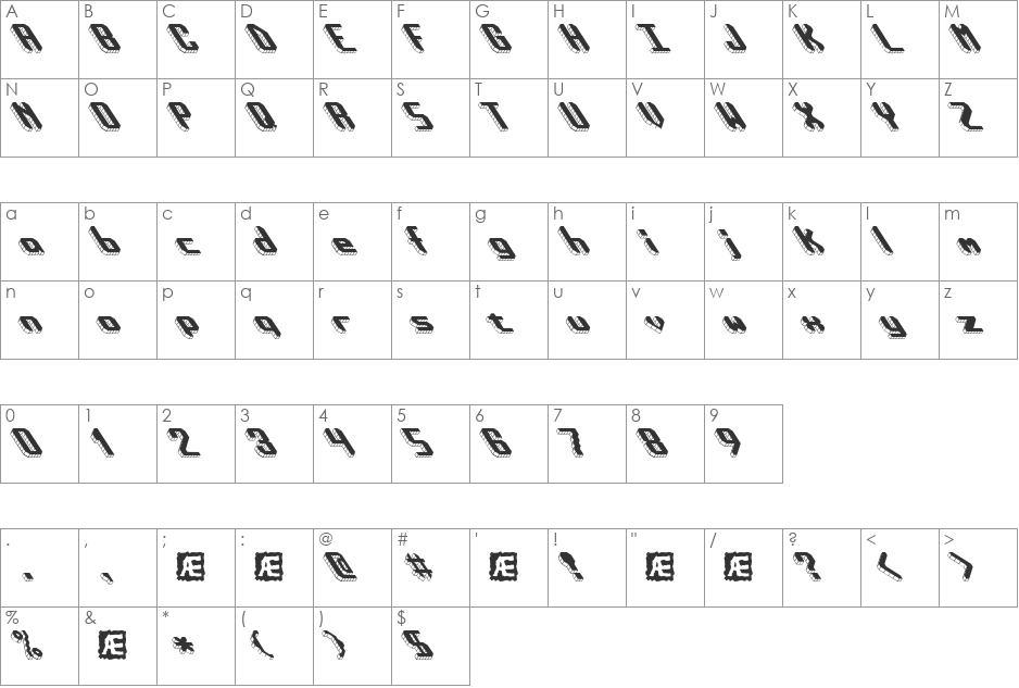 Block Tilt BRK font character map preview