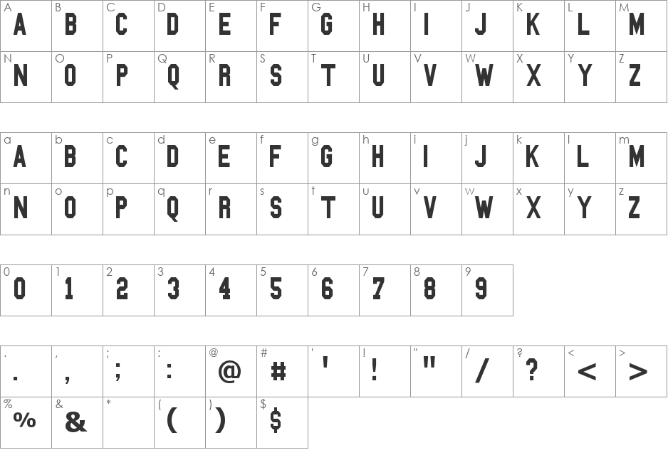 Blockbusted font character map preview