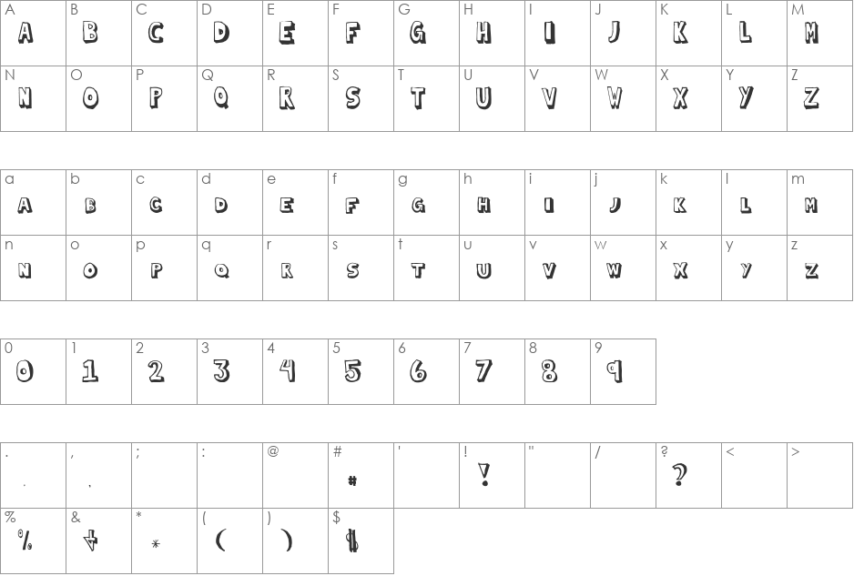Blocked In font character map preview