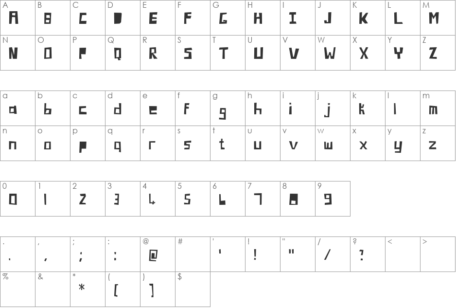 Blockhead font character map preview