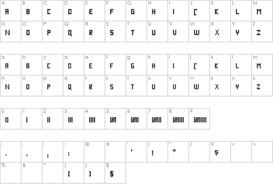 Blockline font character map preview