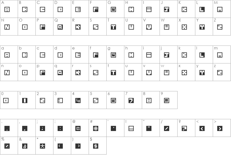 Blocks font character map preview