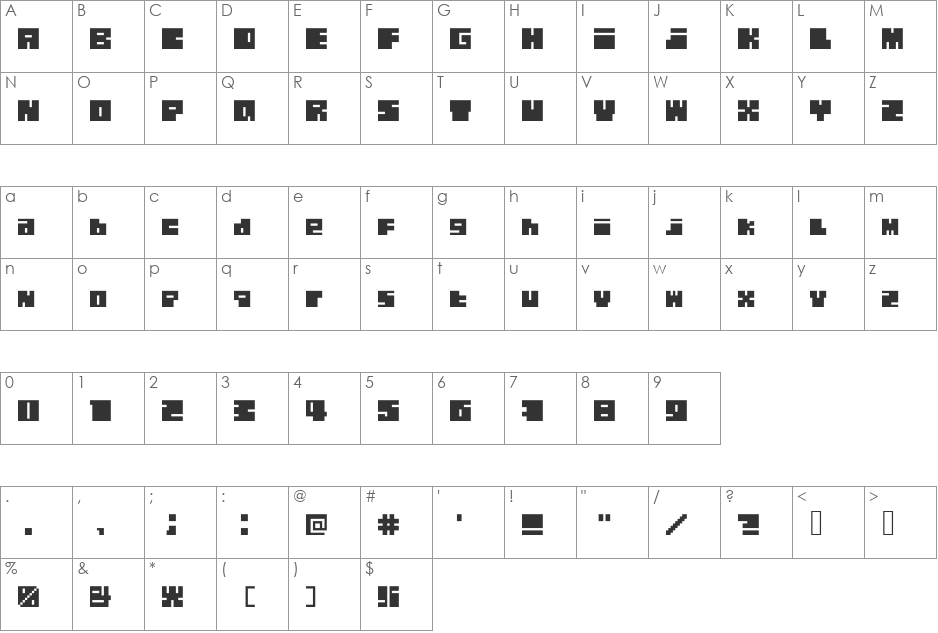 blocks font character map preview