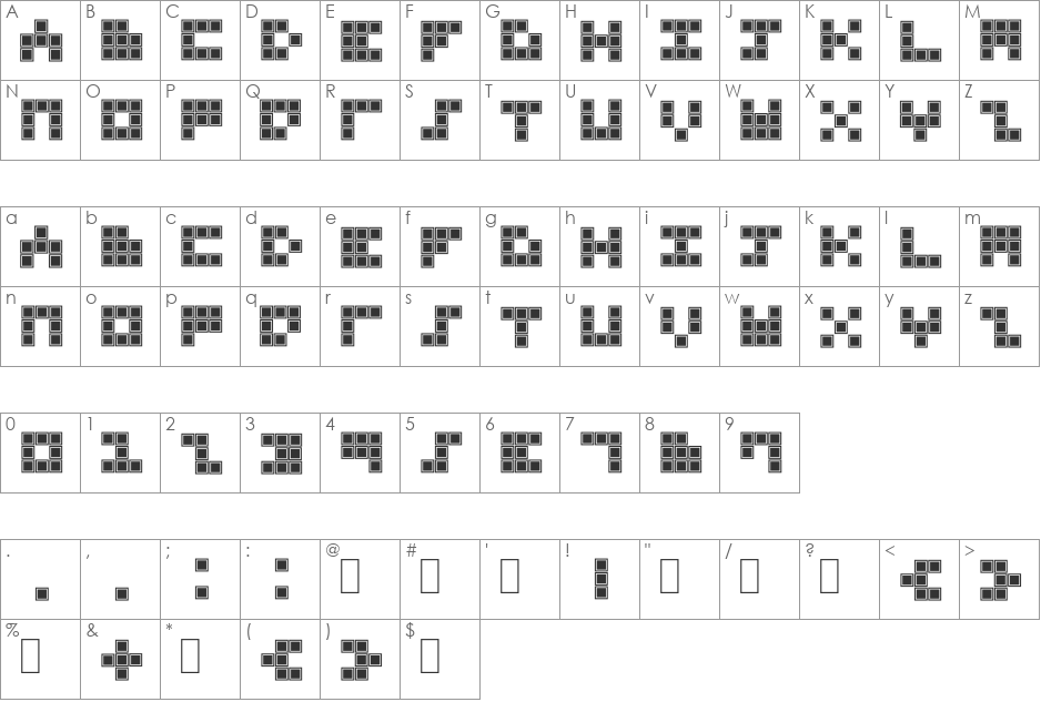 Blocky Outlined font character map preview