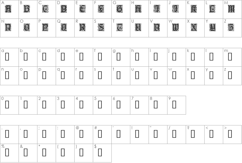 BlockyGothic font character map preview