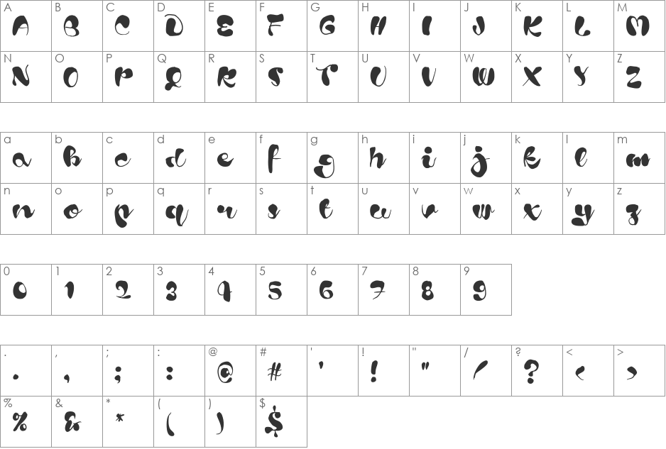 Blods font character map preview