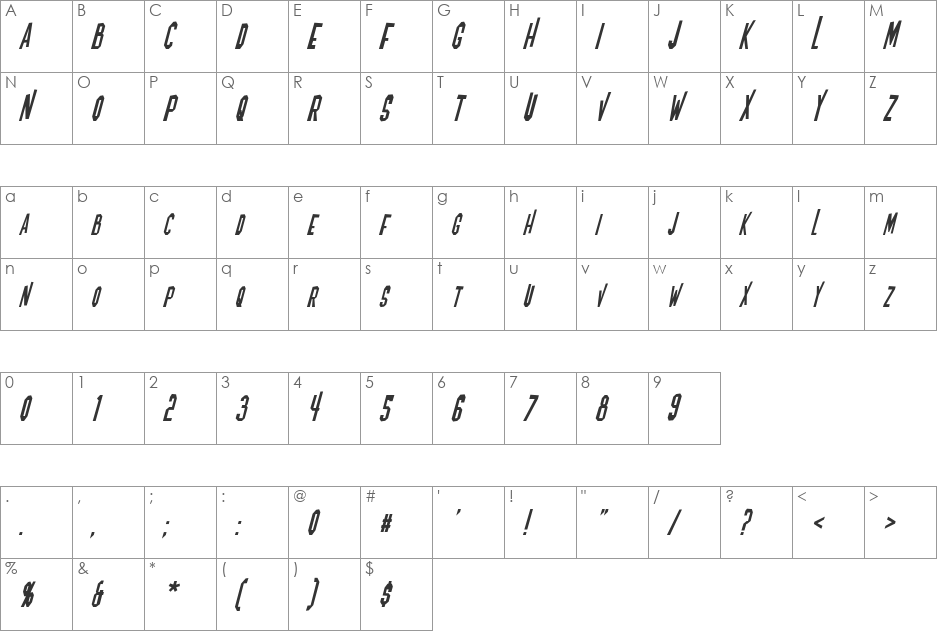 Blofeld font character map preview