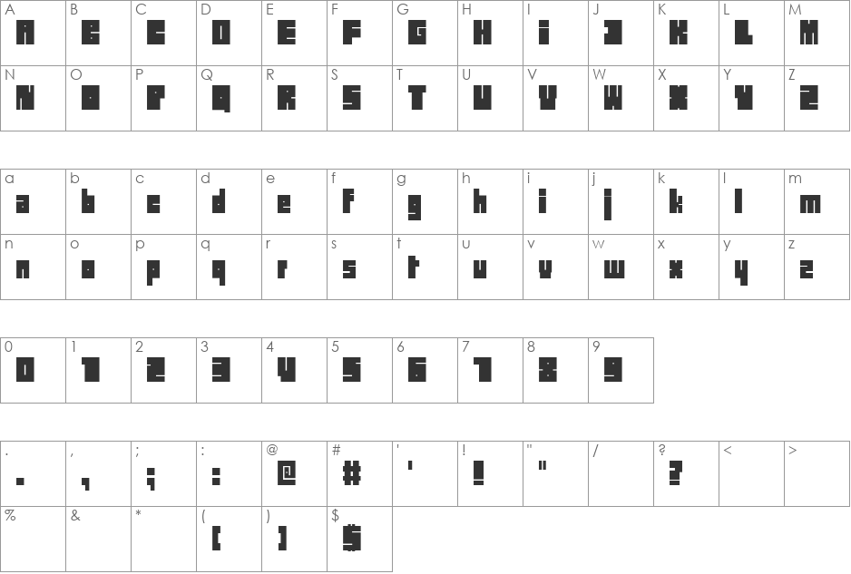 BLOK font character map preview