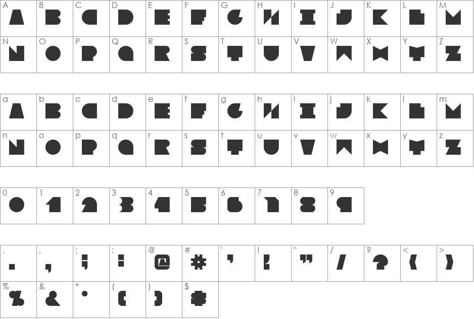 Blokked font character map preview