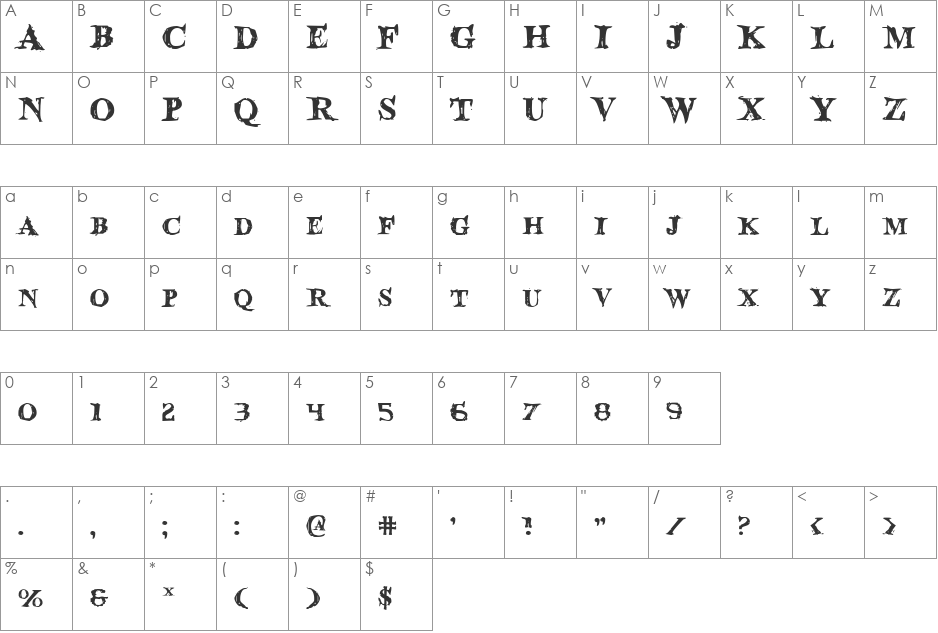 Blood Crow font character map preview