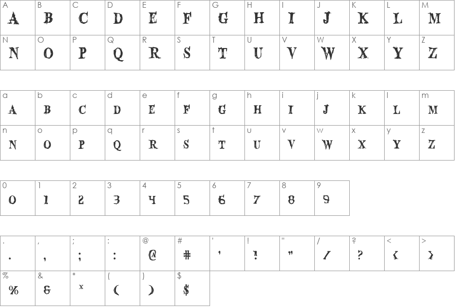 Blood Crow Condensed font character map preview