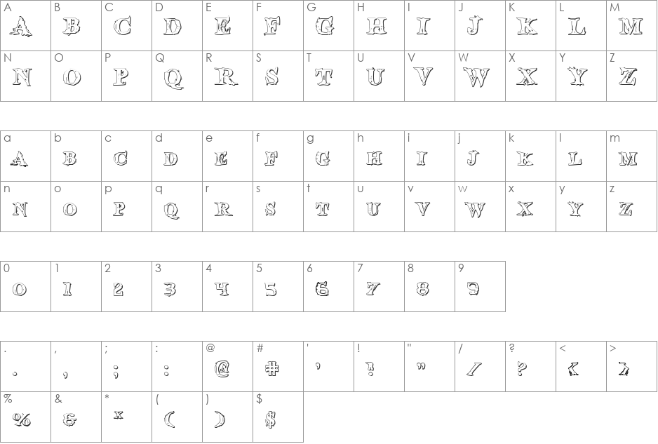 Blood Crow Shadow font character map preview