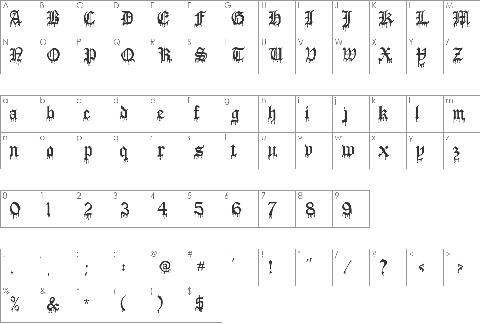 Blood Of Dracula font character map preview