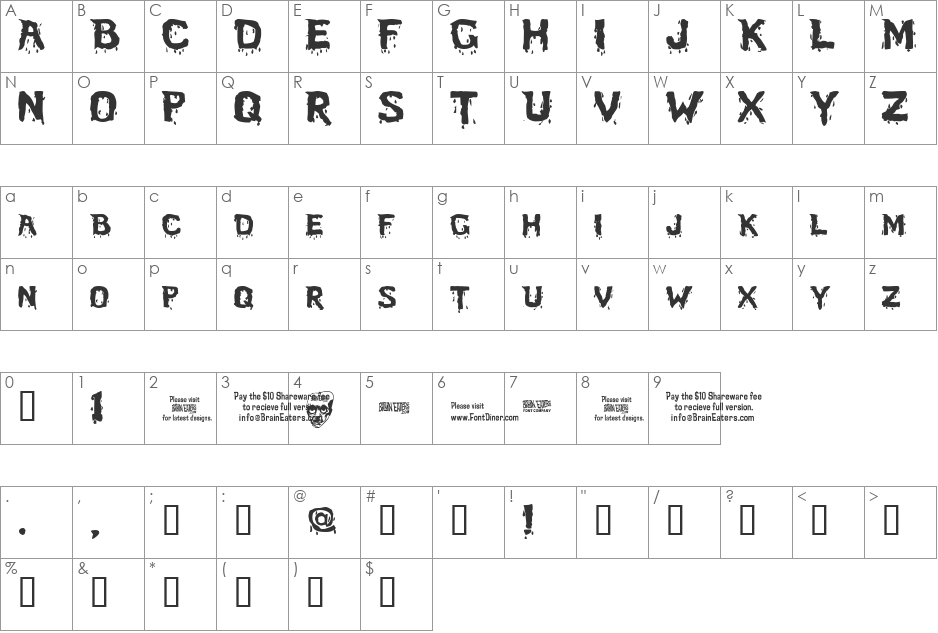 BloodFeastSW font character map preview