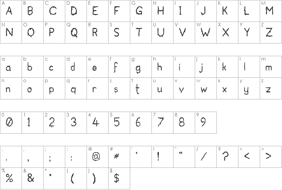 Bloodgutter 99 font character map preview