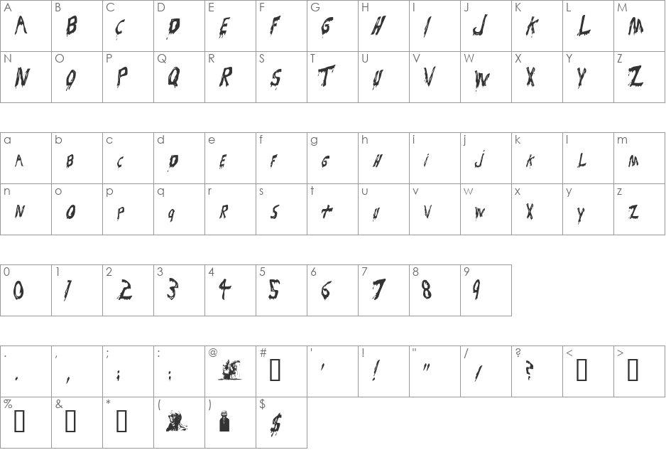 Bloodsuckers font character map preview