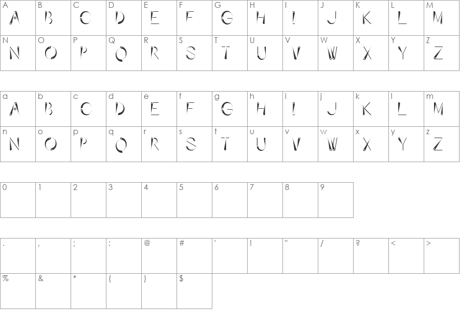 Affixed font character map preview