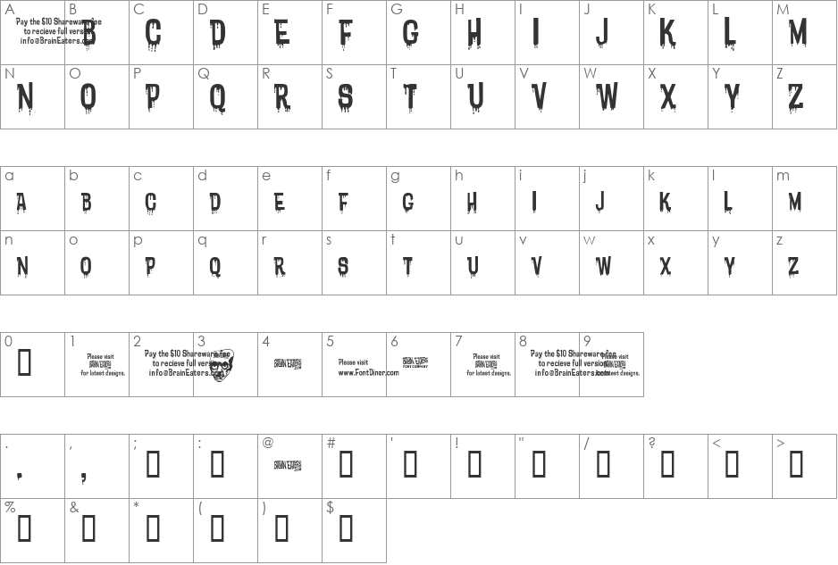 Bloodytronic font character map preview