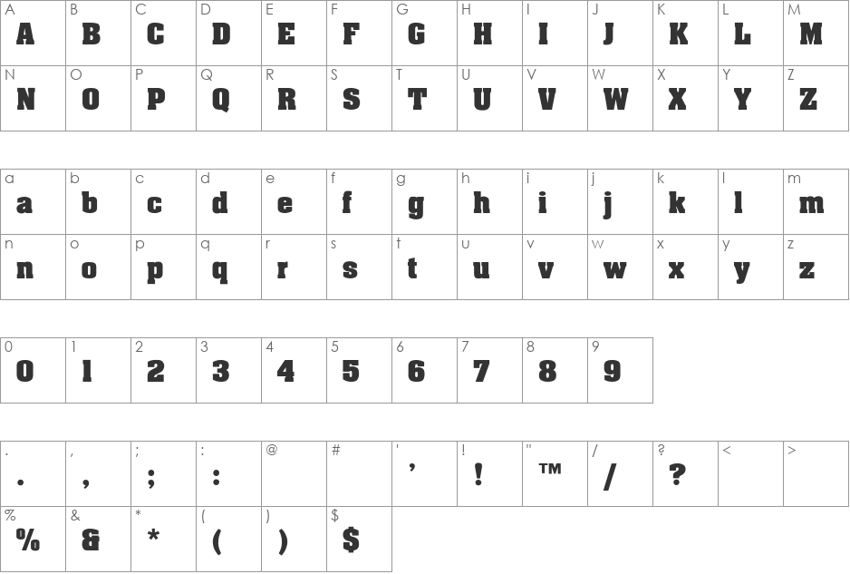 Aachen font character map preview