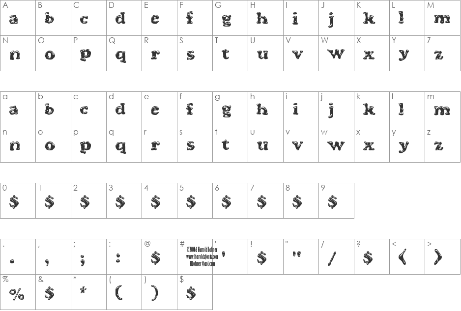Blooper font character map preview