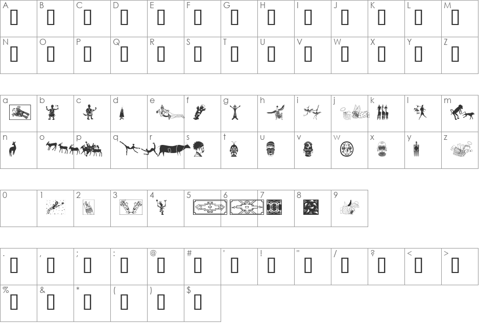 Africa font character map preview