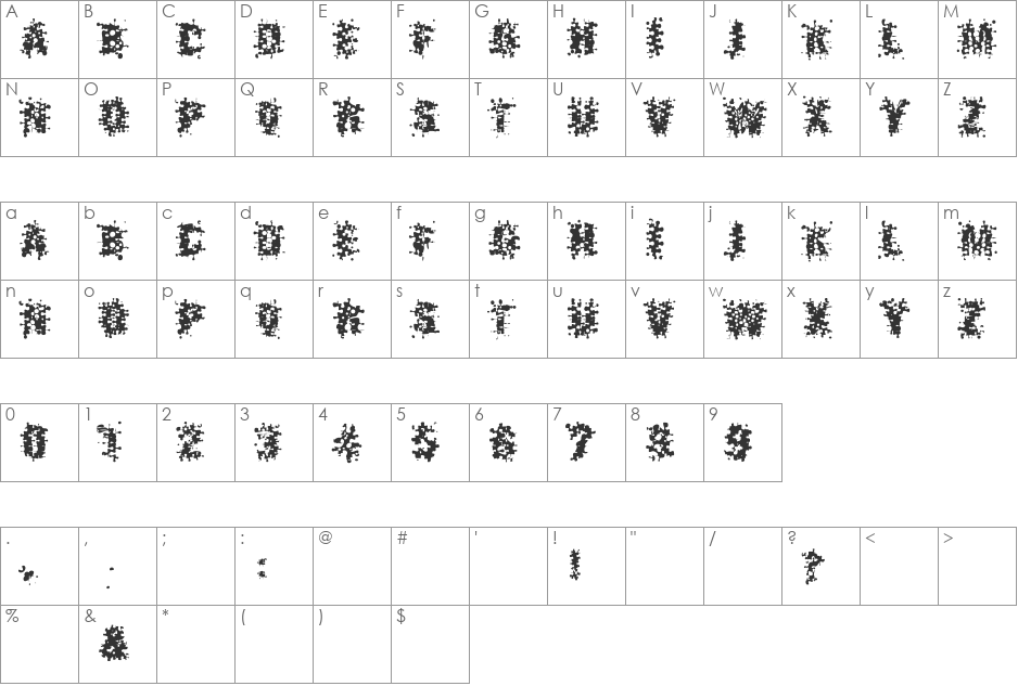 Blowing font character map preview