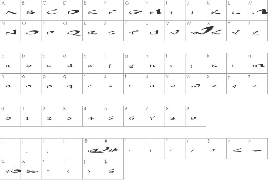 Blown Away font character map preview