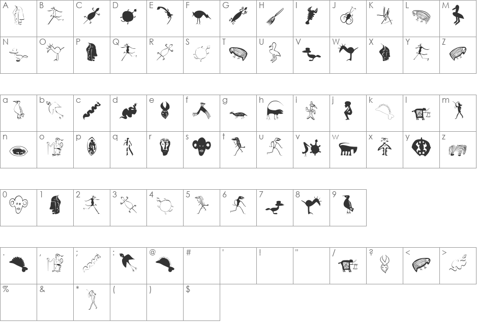 Africaans font character map preview