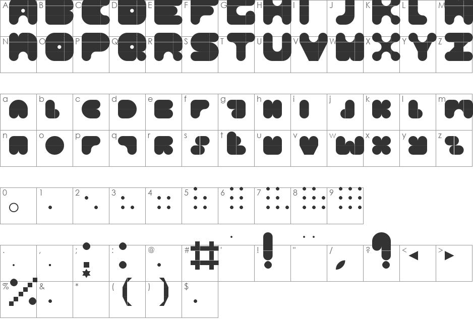Blubberw font character map preview